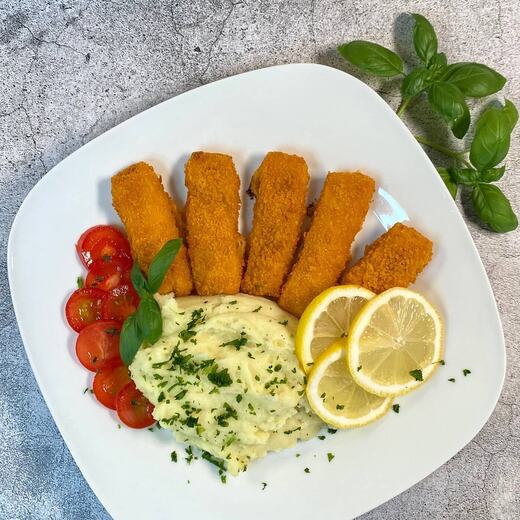 Fischstäbchen mit mild pikantem Erdäpfelpüree