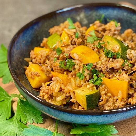 Zucchini-Reis-Hackfleisch-Pfanne
