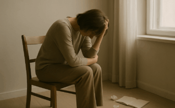 Frau müde am Fenster auf Stuhl sitzend